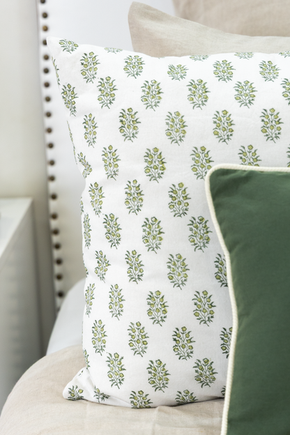 Sage Green Petite Floral Block Print Pillow Cover