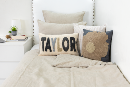 Charcoal  Beige Floral Textured Pillow Cover