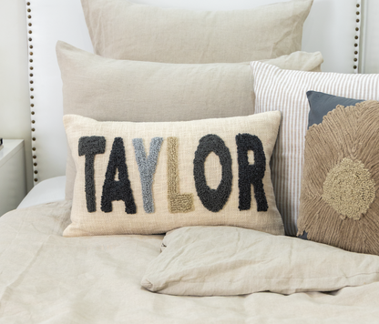 Grey Personalized Name Pillow Cover