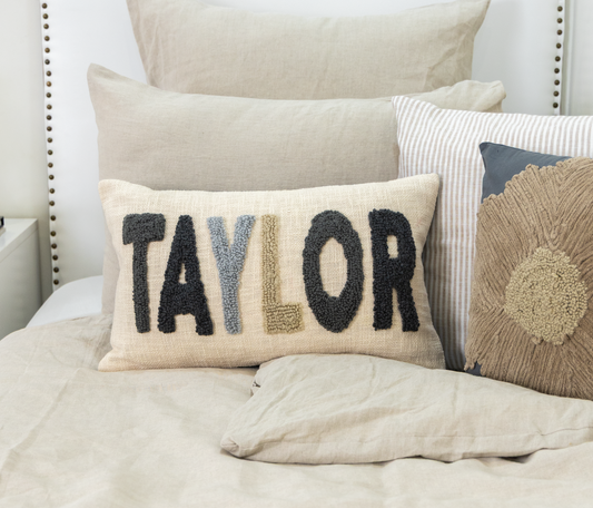 Grey Personalized Name Pillow Cover