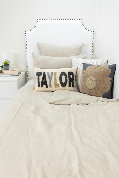 Grey Personalized Name Pillow Cover