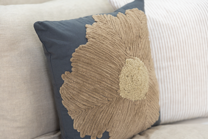 Charcoal  Beige Floral Textured Pillow Cover