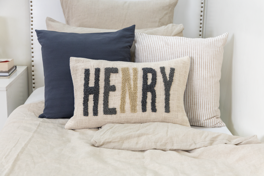 Grey Personalized Name Pillow Cover