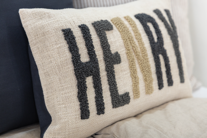 Grey Personalized Name Pillow Cover