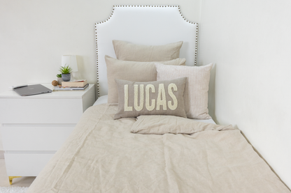 Oatmeal Linen Custom Name Pillow Cover