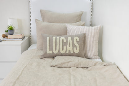 Oatmeal Linen Custom Name Pillow Cover