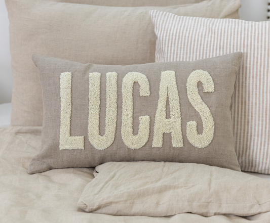 Oatmeal Linen Custom Name Pillow Cover