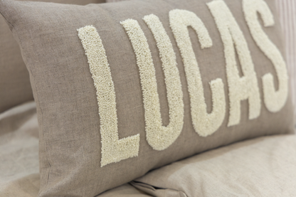 Oatmeal Linen Custom Name Pillow Cover