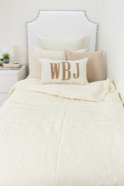 Cream Beige Personalized Monogram Pillow Cover