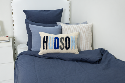 Blue Personalized Name Pillow Cover