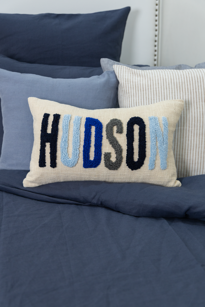 Blue Personalized Name Pillow Cover