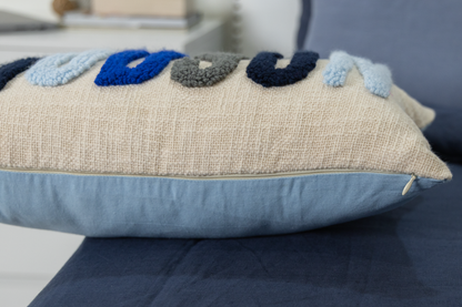 Blue Personalized Name Pillow Cover