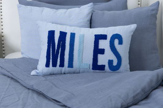 Blue Linen Custom Name Pillow Cover