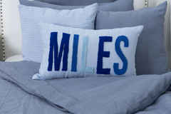 Blue Linen Custom Name Pillow Cover