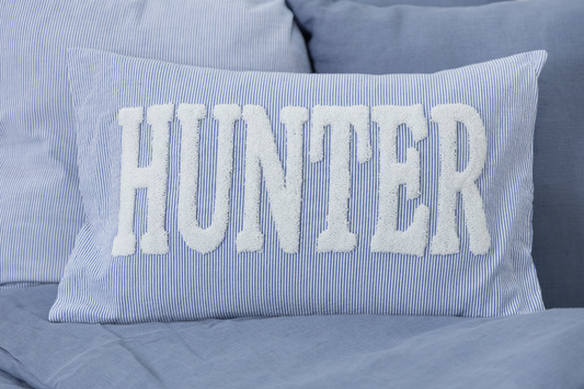 Blue Stripes Custom Name Pillow Cover