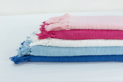 Solid Cotton Throws with Tassels-Fuchsia Pink