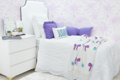 Textured Embroidered Throws- Blue Bows