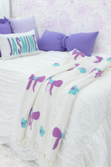Textured Embroidered Throws- Purple Bows