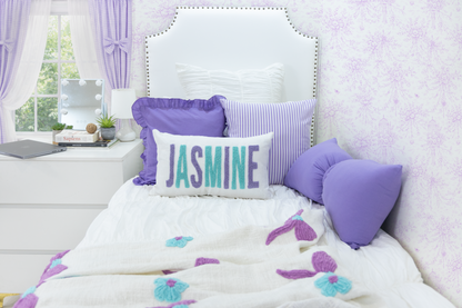 Lavender Mint Linen Custom Name Pillow Cover
