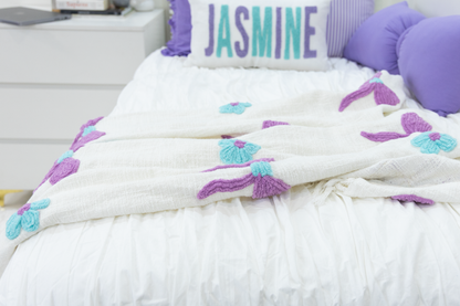 Textured Embroidered Throws- Blue Bows