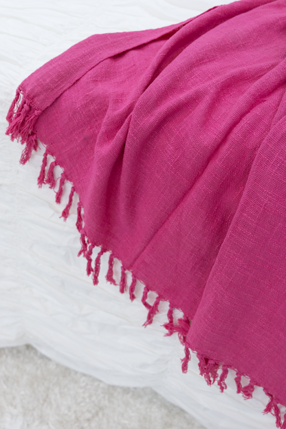 Solid Cotton Throws with Tassels-Fuchsia Pink