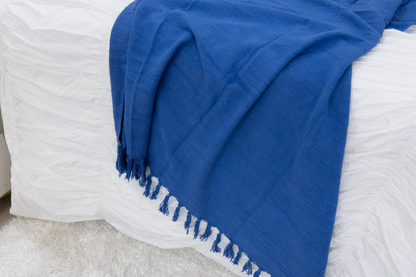 Solid Cotton Throws with Tassels-Fuchsia Pink