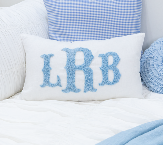 White Blue Custom Monogram Pillow Cover