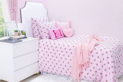 Hand Block Printed Organic Cotton Sateen Sham Cover- Pink Florals
