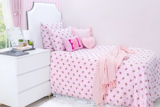 Hand Block Printed Organic Cotton Sateen Duvet Cover- Pink Florals