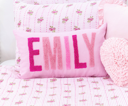 Pink Linen Custom Name Pillow Cover