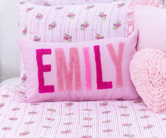 Pink Linen Custom Name Pillow Cover