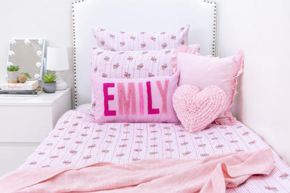 Pink Linen Custom Name Pillow Cover