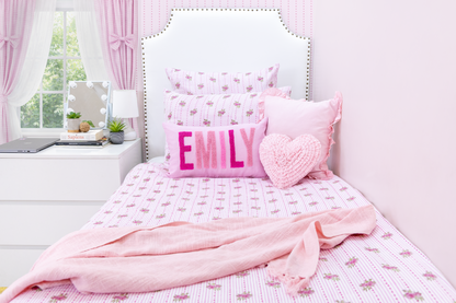 Hand Block Printed Organic Cotton Sateen Sham Cover- Pink Florals