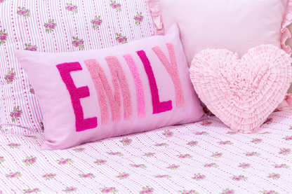 Pink Linen Custom Name Pillow Cover