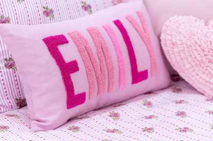 Pink Linen Custom Name Pillow Cover