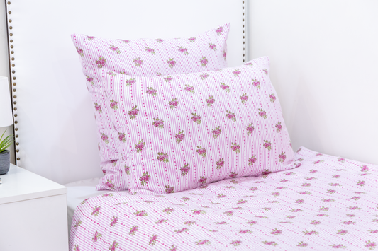 Hand Block Printed Organic Cotton Sateen Sham Cover- Pink Florals