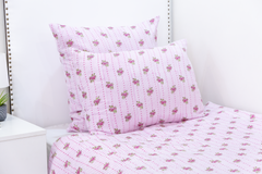 Hand Block Printed Organic Cotton Sateen Sham Cover- Pink Florals