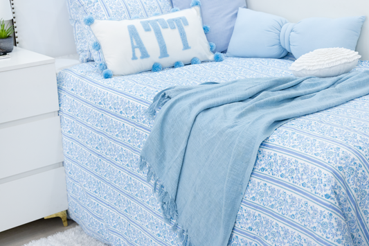 Solid Cotton Throws with Tassels-Azure Blue