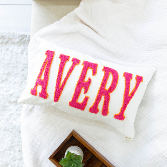 Personalized Needle Punch Decorative Pillow Covers- Off White
