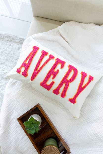 Personalized Needle Punch Decorative Pillow Covers- Off White
