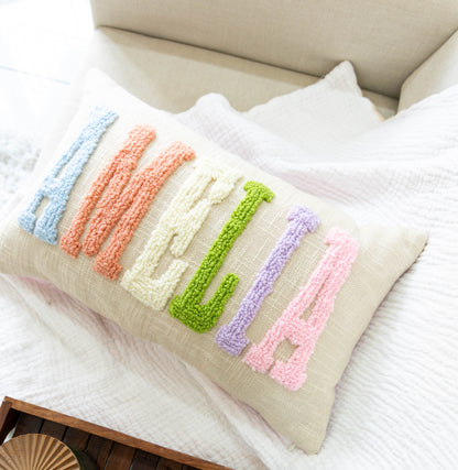 Personalized Name Pillow Covers with Hand Embroidery- Baby Pink