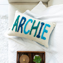 Custom Name Pillow Covers with Punch Needle Embroidery- Dark Teal