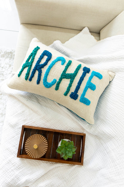 Custom Name Pillow Covers with Punch Needle Embroidery- Dark Teal