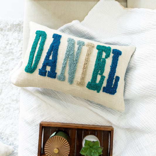 Personalized Family Name Punch Needle Pillow Covers- Dark Teal