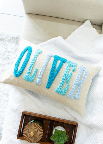 Custom Punch Needle Embroidered Pillow Covers- Baby Blue