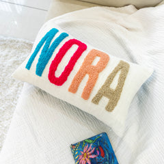 Custom Punch Needle Name Cushion Covers- Off White