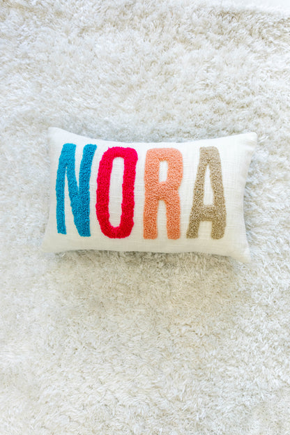 Custom Punch Needle Name Cushion Covers- Off White