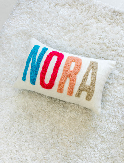 Custom Punch Needle Name Cushion Covers- Off White