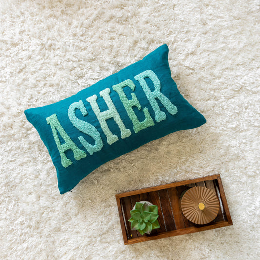 Monogrammed Punch Needle Pillow Covers- Dark Teal