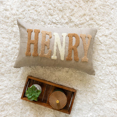 Personalized Throw Pillow Covers with Punch Needle Design- Oatmeal